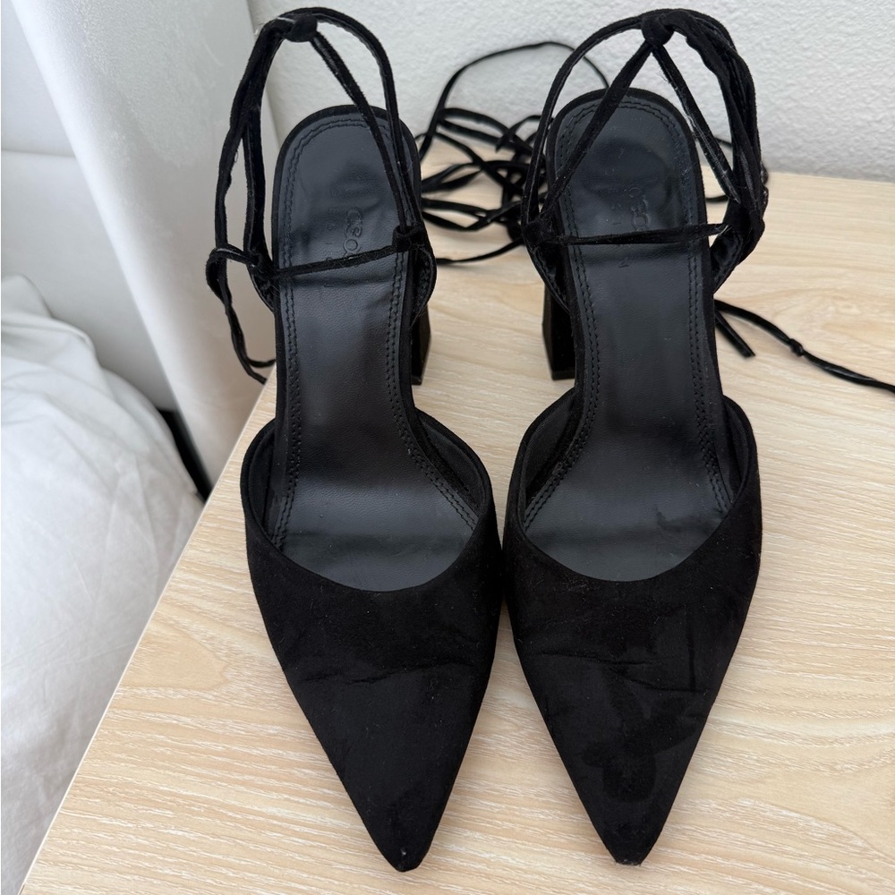 ASOS Black Pointed Toe Lace-Up Block Heel Pumps